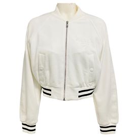 Giacca bomber in spugna bianca con dettaglio logo e zip Prada Bianco
