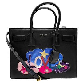 Saint Laurent Sac de Jour LOVE Applique Shoulder Bag Noir