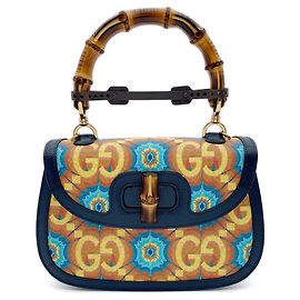 Bolsa de mão GUCCI Bamboo azul de couro e PVC Azul