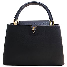 Louis Vuitton Capucines GM Handbag Black Grained Leather Black