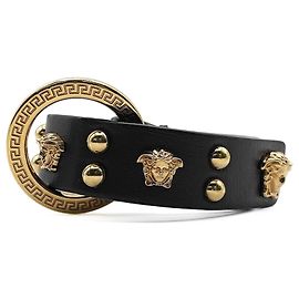 Pulseira Medusa em couro e metal VERSACE Preto Dourado