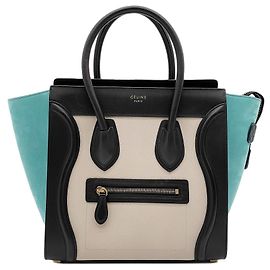 Céline Bolsa Luggage Celine em couro e camurça Preto Bege Verde