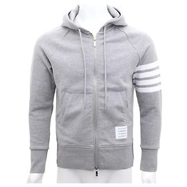 Thom Browne Moletom com capuz e zíper cinza Bars Marrom