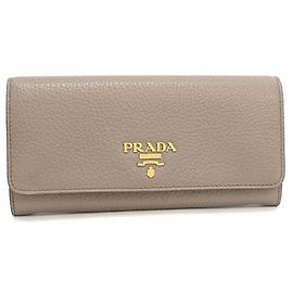 Prada Gray Leather Bi-fold Long Wallet Brown