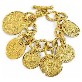Bracelet à chaîne médaille Coco Mark Chanel Vintage 93A Doré