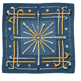 Hermès Hermes Seidentuch Carre 90 Cannes & Pommeaux Blau Grün