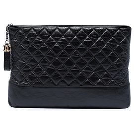 Chanel Black Large Aged Calfskin Gabrielle O Case Clutch Black
