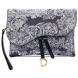 Dior Blue Canvas Embroidered Reverse Toile De Jouy Saddle Pouch Blue Navy blue
