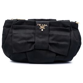 Prada Black Tessuto Bow Wristlet Clutch Black