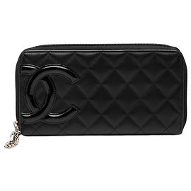 Chanel Black Quilted Lambskin Cambon Ligne Zippy Wallet Black