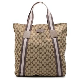 Tote Gucci in tela GG beige con banda Web Beige