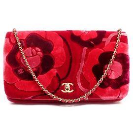 BOLSA DE MÃO CHANEL TIMELESS ABAS SIMPLES CAMÉLIA EM VELUDO ALÇA DE OMBRO Vermelho