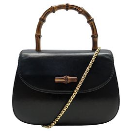 VINTAGE GUCCI BAMBOO 1947 MINI CHAIN SHOULDER BAG HANDBAG Black