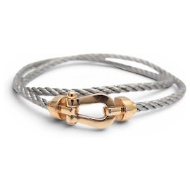 BRACCIALE FRED FORCE 10 PM MANILLE IN ORO GIALLO 18K CABLE DOPPIO IN ACCIAIO T15 Argento
