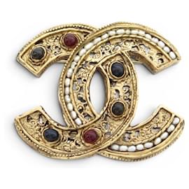 NUOVO BROCCHETTO CHANEL BYZANCE METIERS D'ART 2011 PERLA PASTA DI VETRO GRIPOIX D'oro