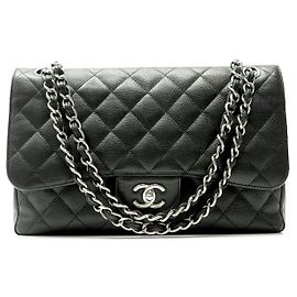 CHANEL CLASSIC TIMLESS JUMBO HANDBAG IN BLACK QUILTED CAVIAR LEATHER Black