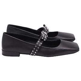 Ballerine Versace Gianni in pelle nera con nastri e borchie Nero
