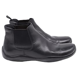 Prada Pull-Tab Ankle Boots in Black Calf Leather Black