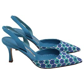 Escarpins imprimés Manolo Blahnik en daim bleu Bleu