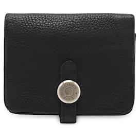 Hermès Portefeuille compact Dogon en cuir Taurillon Clemence Hermes Noir