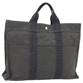Hermès Sac HERMES Her Line MM en toile gris argenté Authentique 181392 Marron Argenté
