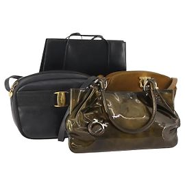 Bolsa Salvatore Ferragamo Gancini em couro, camurça e canvas revestido 4 Set Auth BA12864 Marrom Preto Caqui