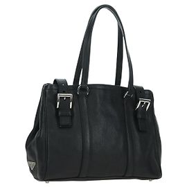 PRADA Tote Bag Leather Black Silver Auth 179445V Black Silvery