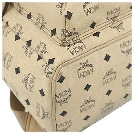 MCM Vicetos Logogram Backpack PVC Beige Gold Auth 179430 Beige Golden