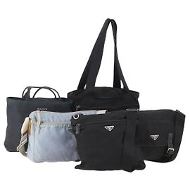 PRADA Shoulder Bag Nylon 5 Set Black Light Blue Navy Auth 178839 Black Navy blue Light blue