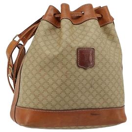 Céline Bolsa de Ombro CELINE em Canvas Macadam PVC Bege Ouro Auth 165262 Bege Dourado