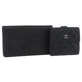 CHANEL Wallet Leather 2 Set Black CC Auth BA12679 Black