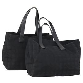 CHANEL New Travel line Tote Bag Nylon 2 Set Black CC Auth BA12658 Black