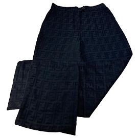 Pantalones de algodón Vintage Fendi FF Monogram Negro Negro