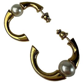 Chloé Vintage Chloe Perlen-Stecker Ohrringe Goldfarben Frankreich Weiß