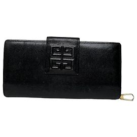 Vintage Givenchy 4G Logo Leather Wallet Black Gold Black