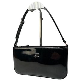 Vintage Courreges Patent Leather Clutch Bag Black Silver Black