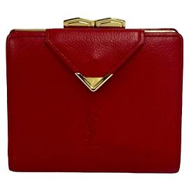 Cartera de cuero rojo vintage de dos pliegues Yves Saint Laurent Roja
