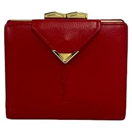 Yves Saint Laurent Vintage Red Leather Bi-fold Wallet Red