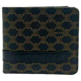 Céline Celine Macadam Blazon Pattern Logo Leather Bi-fold Wallet Brown Black