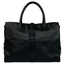 CHANEL Vintage Coco Mark Leather Tote Bag Black