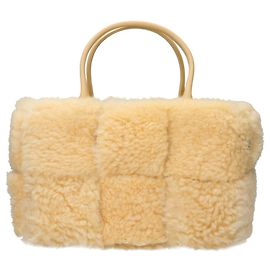Bottega Veneta Yellow Shearling Lambskin Small Arco Tote Bag Yellow