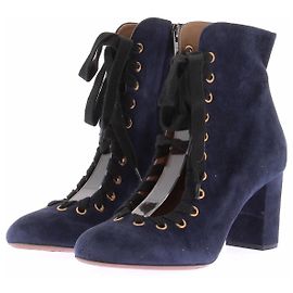 Autre Marque Bottines en daim marine à lacets Bleu Marine
