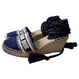 Dior Granville Star Espadrilles Compensées Bleu Marine Blanc Bleu