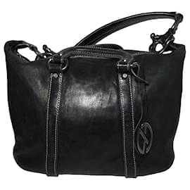 Autre Marque Francesco Biasia Black Leather Handbag with Contrast Stitching Black