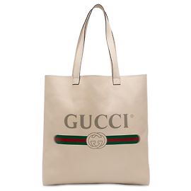 Tote in pelle marrone con logo Gucci Marrone Beige
