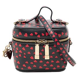 Lady Dior Vanity Case em micro pele de cordeiro azul com estampa de coração Azul Azul marinho