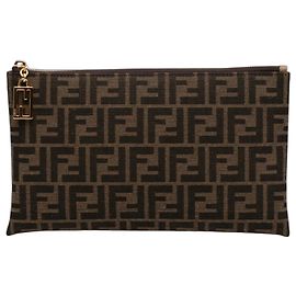 Fendi Brown Medium FF Jacquard Flat Baguette Pouch Brown