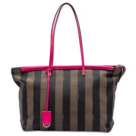 Fendi Brown Medium Pequin Canvas Roll Tote Brown