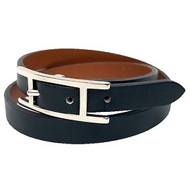Hermès Choker de pulseira de couro Hermes Api3 Preto Camelo