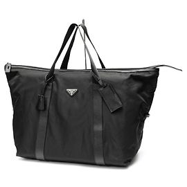 Borsa Boston in nylon e pelle Saffiano Prada Nero